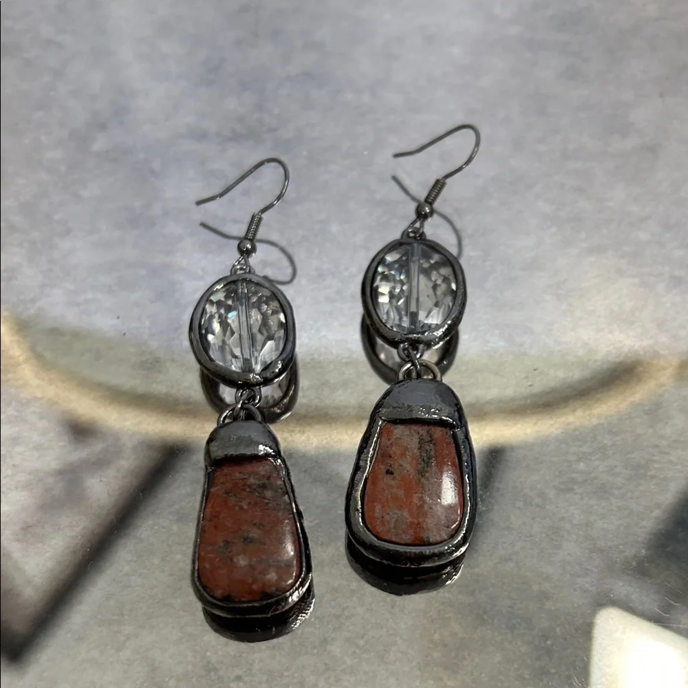 Laciann Collective red jasper gemstone faceted oval crystal gunmetal earrings